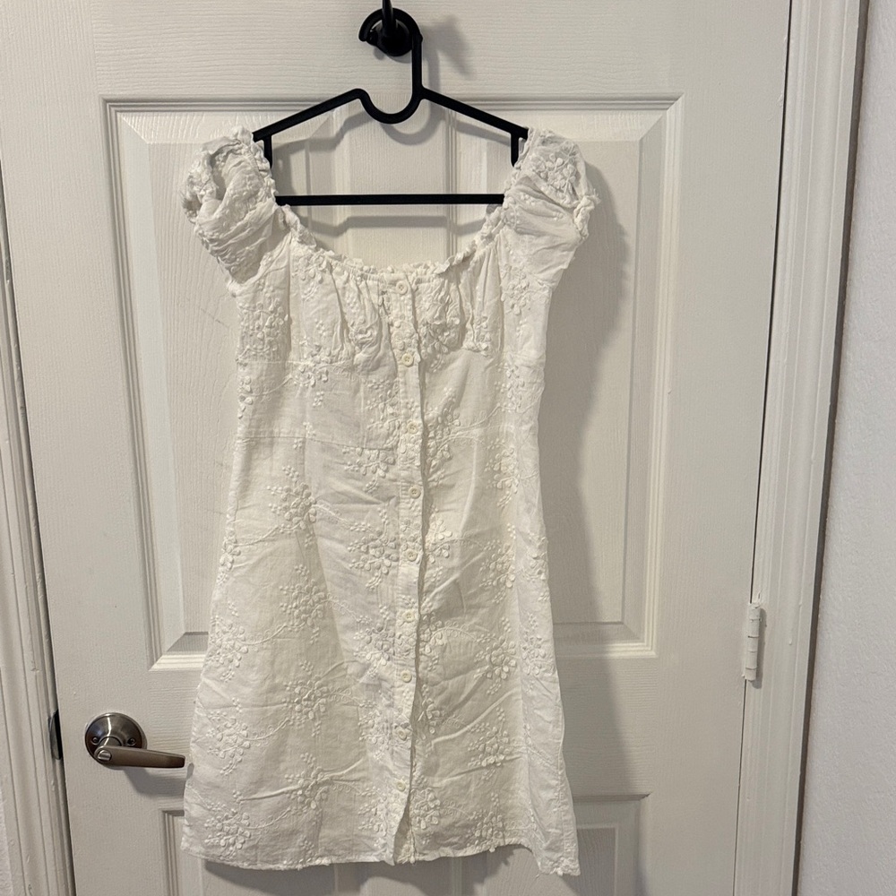 White Off-Shoulder Dress with Floral Embroidery